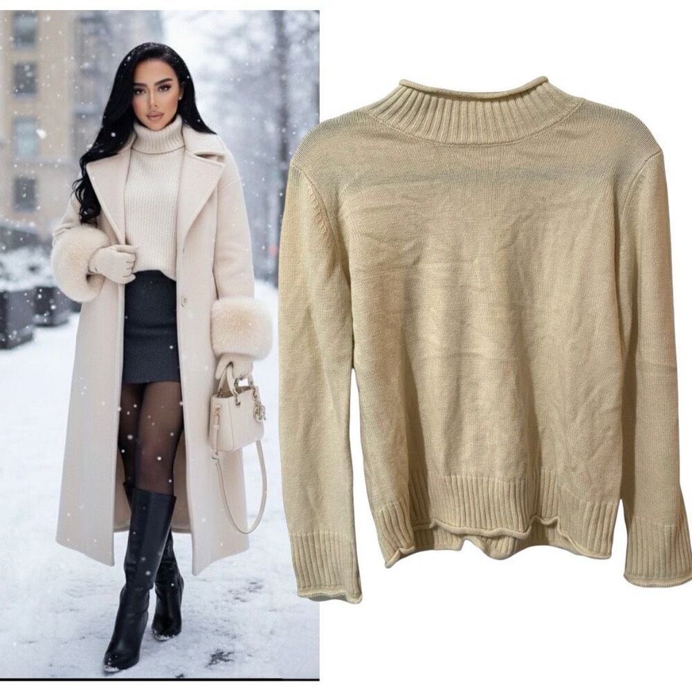 Bohme Women’s Cream Mock Neck Pullover Sweater Small